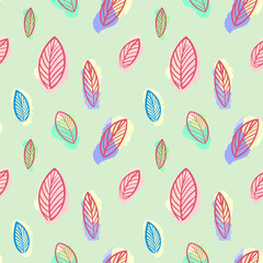 Leaf pattern.Seamless Botanical leaf pattern on a light green background. Digital illustration of leaves.Design for textiles, postcards, web