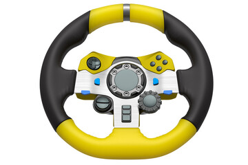 Realistic leather steering wheel isolated on a white background.