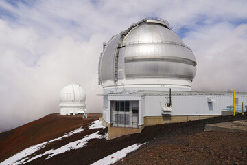 Shiny dome of the Gemini Observatory at the summit of the Mauna Kea volcano on the Big Island of...