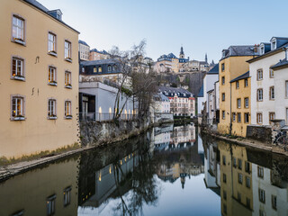 Fototapeta na wymiar Charming old town of Luxembourg on Alzette river at dusk