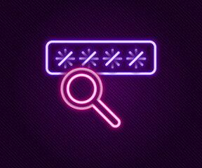 Glowing neon line Password protection and safety access icon isolated on black background. Security, safety, protection, privacy concept. Colorful outline concept. Vector