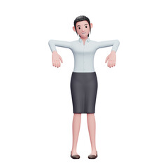 girl wearing long shirt and skirt doing marionette pose, 3D render business woman character illustration