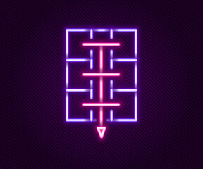 Glowing neon line Evacuation plan icon isolated on black background. Fire escape plan. Colorful outline concept. Vector