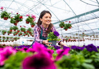 Woman working in plant nursery