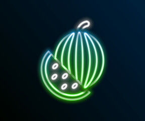 Glowing neon line Watermelon icon isolated on black background. Colorful outline concept. Vector