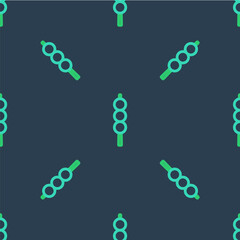 Line Meatballs on wooden stick icon isolated seamless pattern on blue background. Skewer with meat. Vector