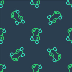 Line Sponge icon isolated seamless pattern on blue background. Wisp of bast for washing dishes. Cleaning service logo. Vector
