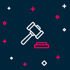 Line Judge gavel icon isolated on blue background. Gavel for adjudication of sentences and bills, court, justice. Auction hammer. Colorful outline concept. Vector