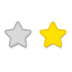 Yellow stars glossy colors. Achievements for games. Customer rating feedback concept from client about employee of website. Realistic 3d design. For mobile applications. Vector illustration