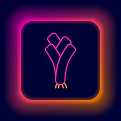 Glowing neon line Leek icon isolated on black background. Colorful outline concept. Vector