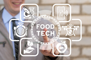 Food technology. Food Tech Concept. Biotechnology, Smart Farming, Innovative Sales Technologies,...