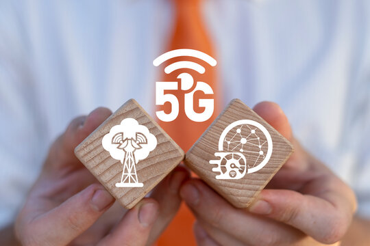 Concept of 5G Telecommunication Technology. 5th Generation Mobile Wireless Internet Network Connection. 5G Web Communication.
