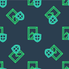 Line Price tag with an inscription Sale icon isolated seamless pattern on blue background. Badge for price. Promo tag discount. Vector