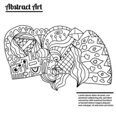 Cute abstract doodle artistic sketch isolated on white background. Crazy messy doodle art with different shapes, curls. Fantasy card.