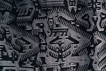 Decorative blankets fucking with alpaca fiber with ancestral designs and geometric figures of...