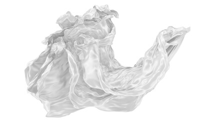 Beautiful flowing fabric of white wavy silk or satin. 3d rendering image.