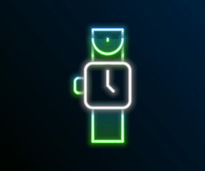 Glowing neon line Wrist watch icon isolated on black background. Wristwatch icon. Colorful outline concept. Vector