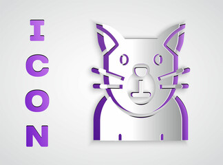 Paper cut Cat icon isolated on grey background. Animal symbol. Happy Halloween party. Paper art style. Vector