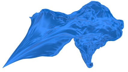 Beautiful flowing fabric of blue wavy silk or satin. 3d rendering image.
