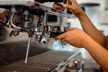 Fototapeta na wymiar close up of coffee machine making coffee