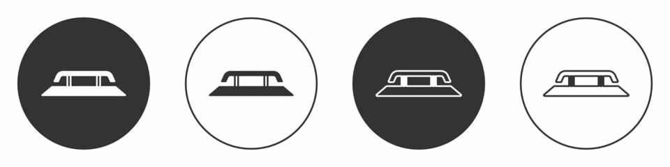 Black Skateboard stairs with rail icon isolated on white background. Circle button. Vector