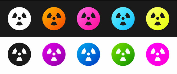 Set Radioactive icon isolated on black and white background. Radioactive toxic symbol. Radiation hazard sign. Vector