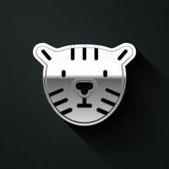 Silver Tiger head icon isolated on black background. Long shadow style. Vector
