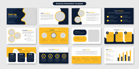 Startup business presentation slides template design, annual report and company brochure, booklet, catalog design, pwoerPoint template or pitch deck template	 - obrazy, fototapety, plakaty