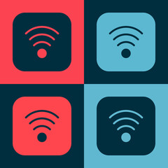 Pop art Wi-Fi wireless internet network symbol icon isolated on color background. Vector