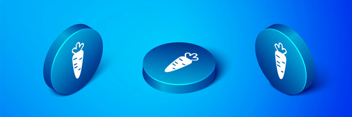 Isometric Carrot icon isolated on blue background. Blue circle button. Vector