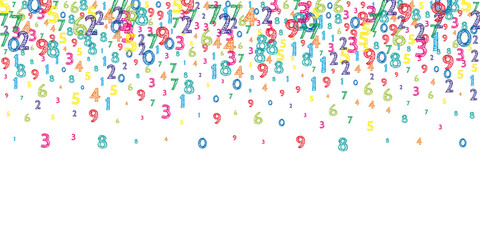 Falling colorful orderly numbers. Math study concept with flying digits. Unique back to school mathematics banner on white background. Falling numbers vector illustration.