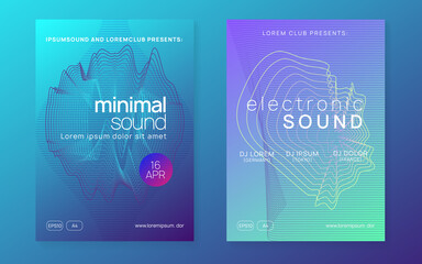 Neon music poster. Electro dance dj. Electronic sound fest. Club event flyer. Techno trance party.