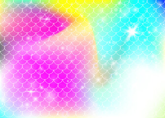 Princess mermaid background with kawaii rainbow scales pattern.