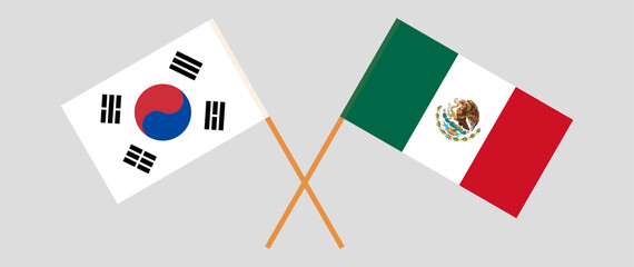 Crossed flags of South Korea and Mexico. Official colors. Correct proportion