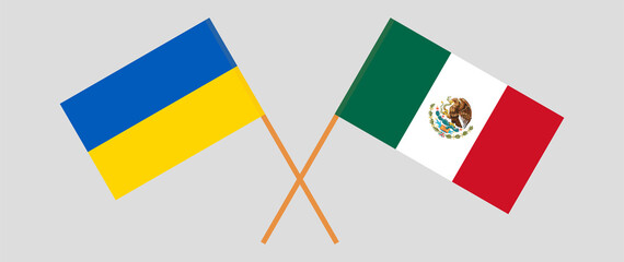 Crossed flags of Ukraine and Mexico. Official colors. Correct proportion