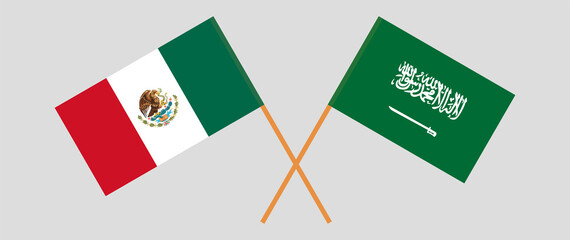 Crossed flags of Mexico and Saudi Arabia. Official colors. Correct proportion