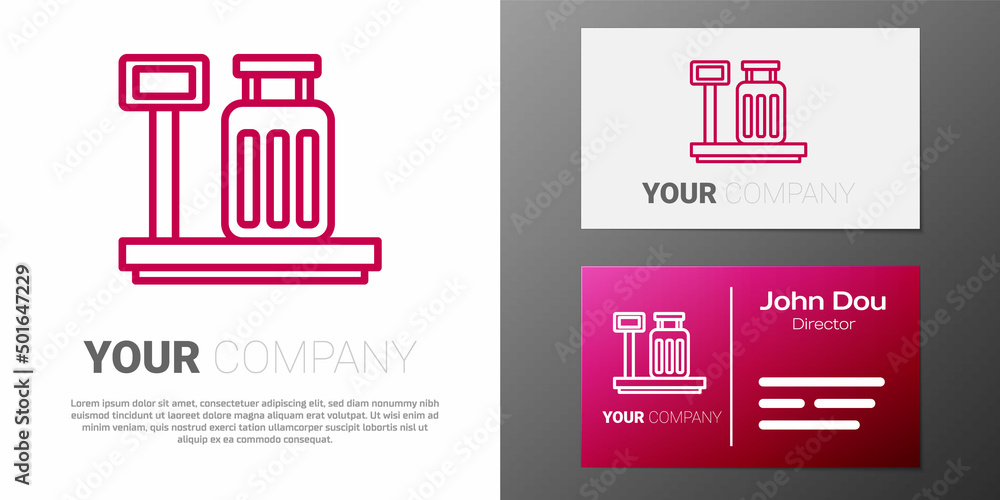 Poster logotype line scale with suitcase icon isolated on white background. logistic and delivery. weight o