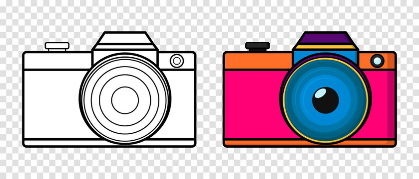 Camera line and color. Coloring book for kids. Digital camera. Vector illustration for coloring book