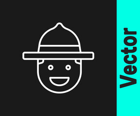 White line Canadian ranger hat uniform icon isolated on black background. Vector
