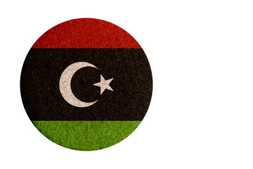 Flag of Libya,round cork coaster isolated on white background copy space - obrazy, fototapety, plakaty