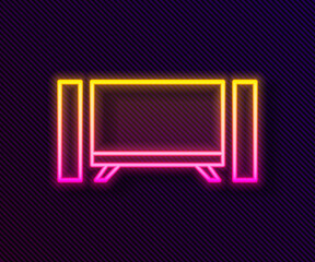 Glowing neon line Smart Tv icon isolated on black background. Television sign. Vector