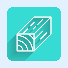 White line Wooden beam icon isolated with long shadow background. Lumber beam plank. Green square button. Vector
