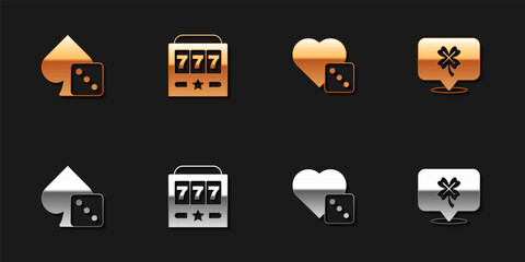 Set Game dice, Slot machine with jackpot, and Casino slot clover icon. Vector