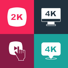 Set pop art 4k Ultra HD, Online play video, Screen tv with and 2k icon. Vector