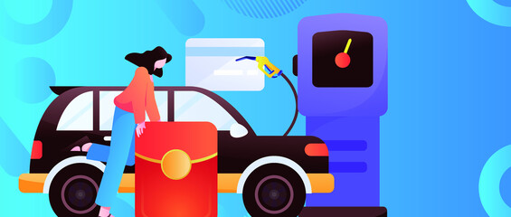 Naklejka premium Refueling car vector creative concept illustration 