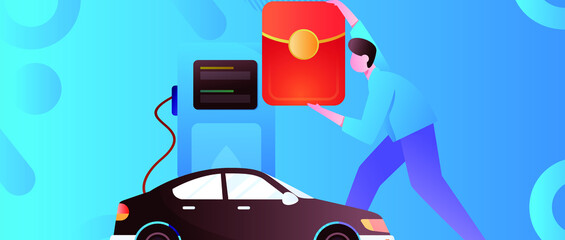 Refueling car vector creative concept illustration
