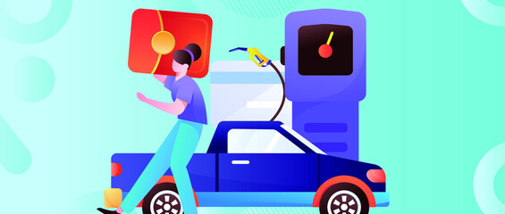 Refueling car vector creative concept illustration
