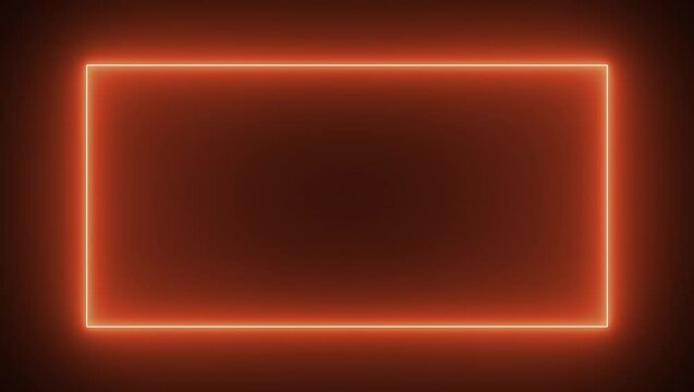 This stock motion graphics video shows a rectangle neon frame that flicker and change colors on black background in a seamless loop.