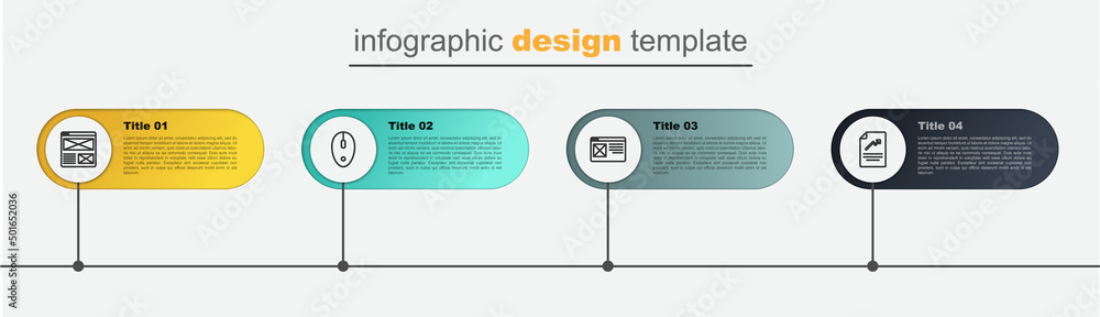Poster set line document with graph chart, browser window, computer mouse and . business infographic templa