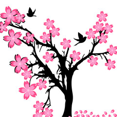 Cherry blossom tree with birds